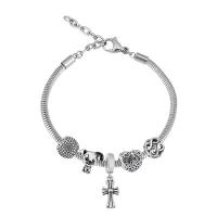 European Bracelet 316 Stainless Steel With Pendant & Unisex & with rhinestone silver color Length 7.5 Inch Sold By PC