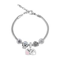 European Bracelet 316 Stainless Steel With Pendant & Unisex & with rhinestone silver color Length 7.5 Inch Sold By PC