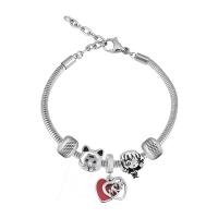 European Bracelet 316 Stainless Steel With Pendant & Unisex & with rhinestone silver color Length 7.5 Inch Sold By PC