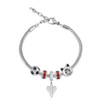 European Bracelet 316 Stainless Steel With Pendant & Unisex & with rhinestone silver color Length 7.5 Inch Sold By PC