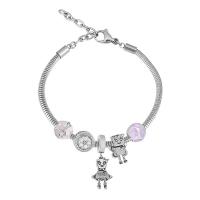 European Bracelet 316 Stainless Steel With Pendant & Unisex & with rhinestone silver color Length 7.5 Inch Sold By PC