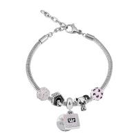 European Bracelet 316 Stainless Steel With Pendant & Unisex & with rhinestone silver color Length 7.5 Inch Sold By PC