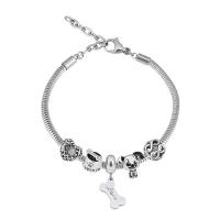 European Bracelet 316 Stainless Steel With Pendant & Unisex & with rhinestone silver color Length 7.5 Inch Sold By PC