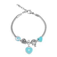 Bracelet European , Acier inoxydable 316, Avec Pendentif & unisexe & avec strass, argent, Longueur 7.5 pouce, Vendu par PC