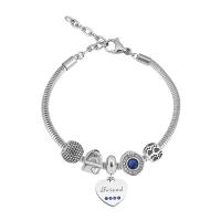 European Bracelet 316 Stainless Steel With Pendant & Unisex & with rhinestone silver color Length 7.5 Inch Sold By PC