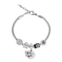 European Bracelet 316 Stainless Steel With Pendant & Unisex & with rhinestone silver color Length 7.5 Inch Sold By PC