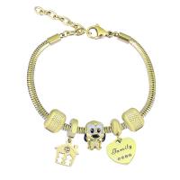 Bracelet European , Acier inoxydable 316, Avec Pendentif & unisexe & avec strass, doré, Longueur 7.5 pouce, Vendu par PC