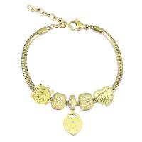 Bracelet European , Acier inoxydable 316, Avec Pendentif & unisexe & avec strass, doré, Longueur 7.5 pouce, Vendu par PC