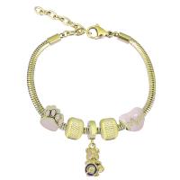 Bracelet European , Acier inoxydable 316, Avec Pendentif & unisexe & avec strass, doré, Longueur 7.5 pouce, Vendu par PC