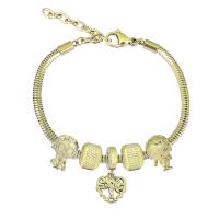 European Bracelet 316 Stainless Steel With Pendant & Unisex & with rhinestone golden Length 7.5 Inch Sold By PC