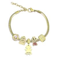 Bracciale European, 316 acciaio inox, With Pendant & unisex & con strass, dorato, Lunghezza 7.5 pollice, Venduto da PC