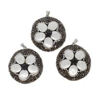 Natural White Shell Hangers, Messing, met strass klei pave & White Shell, Ronde, gemengde kleuren, 46x41x16mm, Verkocht door PC