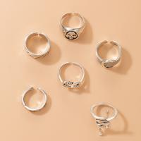 Zink-Legierungsring-Set, Zinklegierung, Fingerring, silberfarben plattiert, 6 Stück & Modeschmuck, Silberfarbe, verkauft von setzen