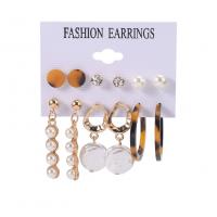 Zinc Alloy Earring Set earring with Plastic Pearl gold color plated 6 pieces golden nickel lead & cadmium free Sold By Set