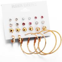 Zinc Alloy Earring Set earring gold color plated 12 pieces & with rhinestone golden nickel lead & cadmium free Sold By Set