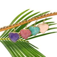 Gemstone Oorbellen, Natuursteen, met Messing, Hart, gold plated, gefacetteerde, meer kleuren voor de keuze, 24x25mm, Verkocht door pair