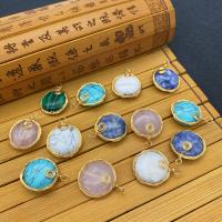 Gemstone Pendants Jewelry Natural Stone with Brass Round gold color plated Sold By PC