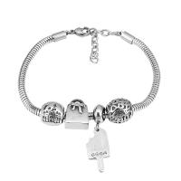 European Bracelet 316 Stainless Steel With Pendant & Unisex & with rhinestone silver color Length 7.5 Inch Sold By PC