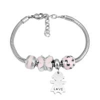 Bracelet European , Acier inoxydable 316, Avec Pendentif & unisexe & avec strass, argent, Longueur 7.5 pouce, Vendu par PC