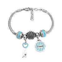 Bracelet European , Acier inoxydable 316, Avec Pendentif & unisexe & avec strass, argent, Longueur 7.5 pouce, Vendu par PC