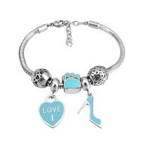 Bracciale European, 316 acciaio inox, With Pendant & unisex & con strass, argento, Lunghezza 7.5 pollice, Venduto da PC