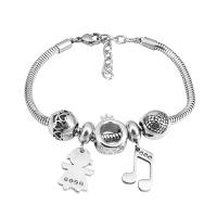 European Bracelet 316 Stainless Steel With Pendant & Unisex & with rhinestone silver color Length 7.5 Inch Sold By PC