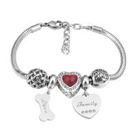 European Bracelet 316 Stainless Steel With Pendant & Unisex & with rhinestone silver color Length 7.5 Inch Sold By PC