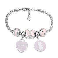 European Bracelet 316 Stainless Steel With Pendant & Unisex & with rhinestone silver color Length 7.5 Inch Sold By PC