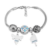 European Bracelet 316 Stainless Steel With Pendant & Unisex & with rhinestone silver color Length 7.5 Inch Sold By PC