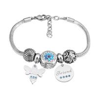 European Bracelet 316 Stainless Steel With Pendant & Unisex & with rhinestone silver color Length 7.5 Inch Sold By PC