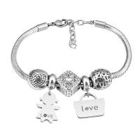 European Bracelet 316 Stainless Steel With Pendant & Unisex & with rhinestone silver color Length 7.5 Inch Sold By PC