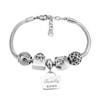 European Bracelet 316 Stainless Steel With Pendant & Unisex & with rhinestone silver color Length 7.5 Inch Sold By PC