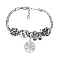 European Bracelet 316 Stainless Steel With Pendant & Unisex & with rhinestone silver color Length 7.5 Inch Sold By PC