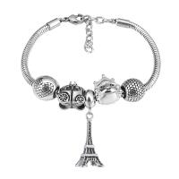 European Bracelet 316 Stainless Steel With Pendant & Unisex & with rhinestone silver color Length 7.5 Inch Sold By PC