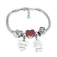 European Bracelet 316 Stainless Steel With Pendant & Unisex & with rhinestone silver color Length 7.5 Inch Sold By PC