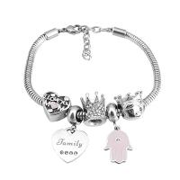 European Bracelet 316 Stainless Steel With Pendant & Unisex & with rhinestone silver color Length 7.5 Inch Sold By PC