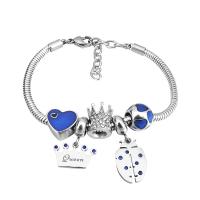 European Bracelet 316 Stainless Steel With Pendant & Unisex & with rhinestone silver color Length 7.5 Inch Sold By PC