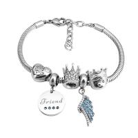 European Bracelet 316 Stainless Steel With Pendant & Unisex & with rhinestone silver color Length 7.5 Inch Sold By PC