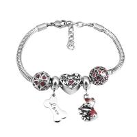 European Bracelet 316 Stainless Steel With Pendant & Unisex & with rhinestone silver color Length 7.5 Inch Sold By PC