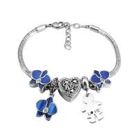 Bracelet European , Acier inoxydable 316, Avec Pendentif & unisexe & avec strass, argent, Longueur 7.5 pouce, Vendu par PC