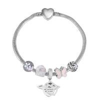 European Bracelet 316 Stainless Steel With Pendant & Unisex & with rhinestone silver color Length 7.5 Inch Sold By PC