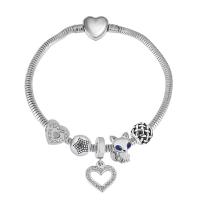 European Bracelet 316 Stainless Steel With Pendant & Unisex & with rhinestone silver color Length 7.5 Inch Sold By PC