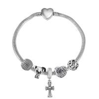 European Bracelet 316 Stainless Steel With Pendant & Unisex & with rhinestone silver color Length 7.5 Inch Sold By PC