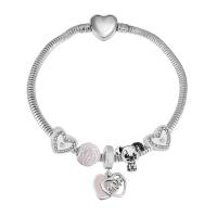 European Bracelet 316 Stainless Steel With Pendant & Unisex & with rhinestone silver color Length 7.5 Inch Sold By PC