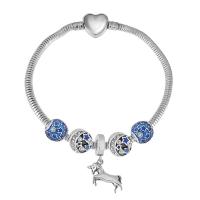 European Bracelet 316 Stainless Steel With Pendant & Unisex & with rhinestone silver color Length 7.5 Inch Sold By PC