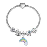 Bracelet European , Acier inoxydable 316, Avec Pendentif & unisexe & avec strass, argent, Longueur 7.5 pouce, Vendu par PC