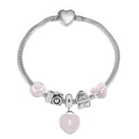 European Bracelet 316 Stainless Steel With Pendant & Unisex & with rhinestone silver color Length 7.5 Inch Sold By PC