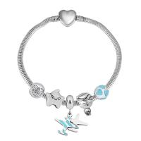 Bracciale European, 316 acciaio inox, With Pendant & unisex & con strass, argento, Lunghezza 7.5 pollice, Venduto da PC