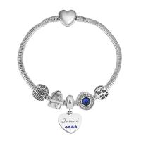 Bracelet European , Acier inoxydable 316, Avec Pendentif & unisexe & avec strass, argent, Longueur 7.5 pouce, Vendu par PC