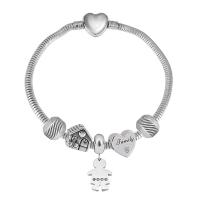 European Bracelet 316 Stainless Steel With Pendant & Unisex & with rhinestone silver color Length 7.5 Inch Sold By PC